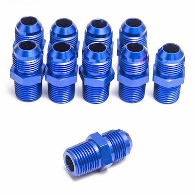 Hose Size Conversion Adapter AN10 Male - 3/8NPT Male Blue Anodized General Purpose Fitting Oil Cooler Water Temperature Sensor Fuel Pipe Engine Block Etc!