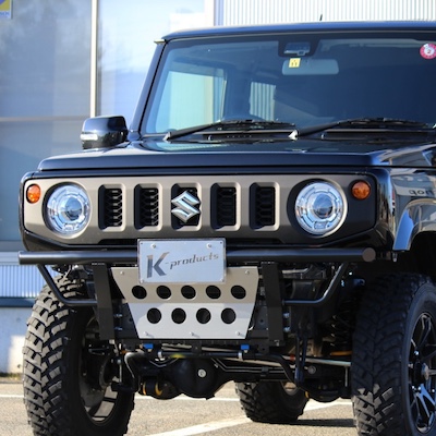 K-Products Jimny JB64 K Pro Original Pre-Run Type Front Bumper No Fog Lamp Stay Black Steel Exterior