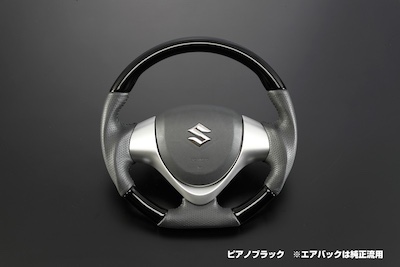 Revier   [D-type] [Gun Grip] Combi Steering Black Leather - JB23W Jimny 10 Type / MK32S ・MK42S Spacia Custom / MR31S ・ MR41S Hustler / MH34S / MH44S Wagon R / Wagon R Stin Gray